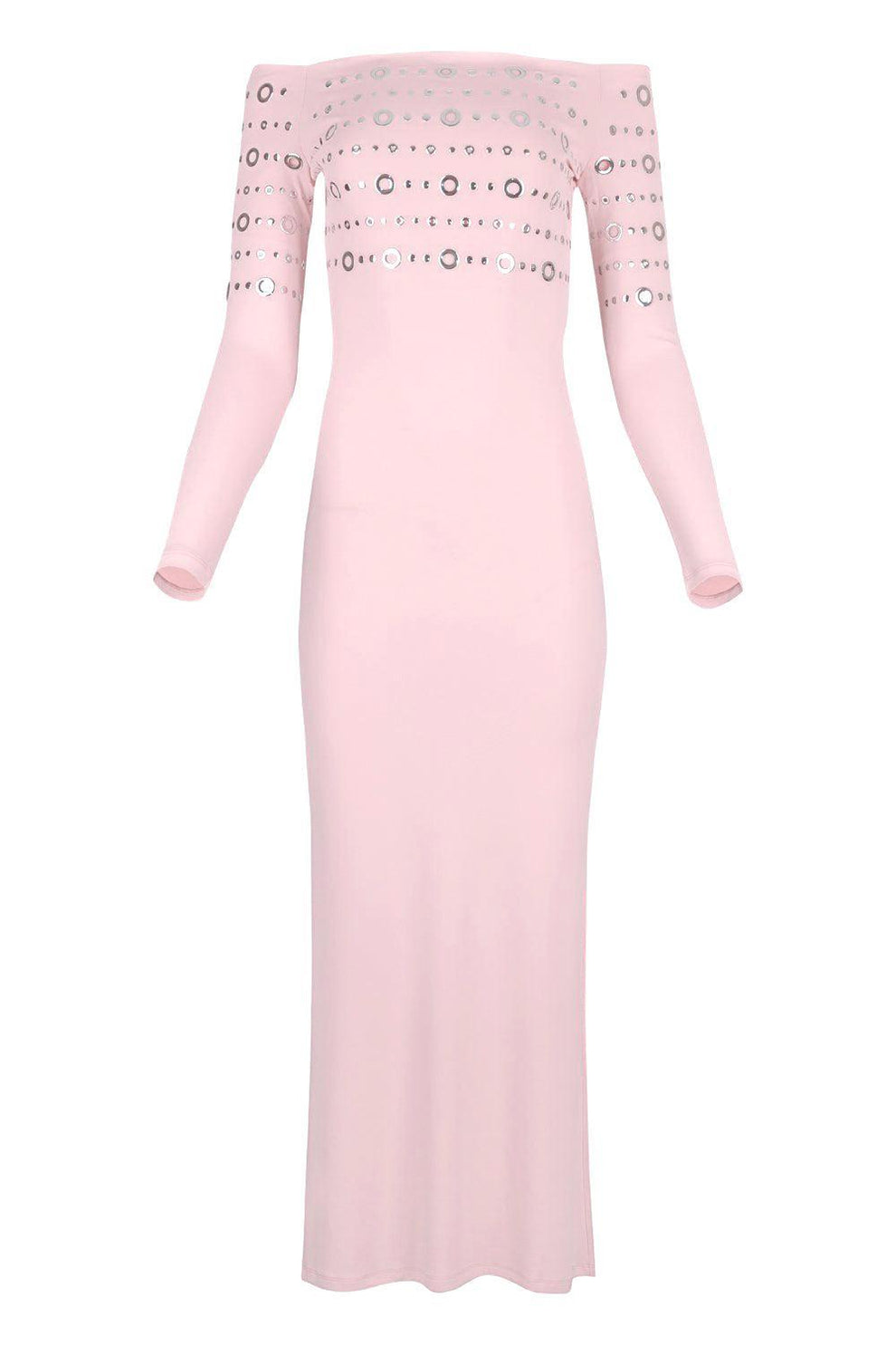 rabanne pink dress Embellished Off The Shoulder Dress