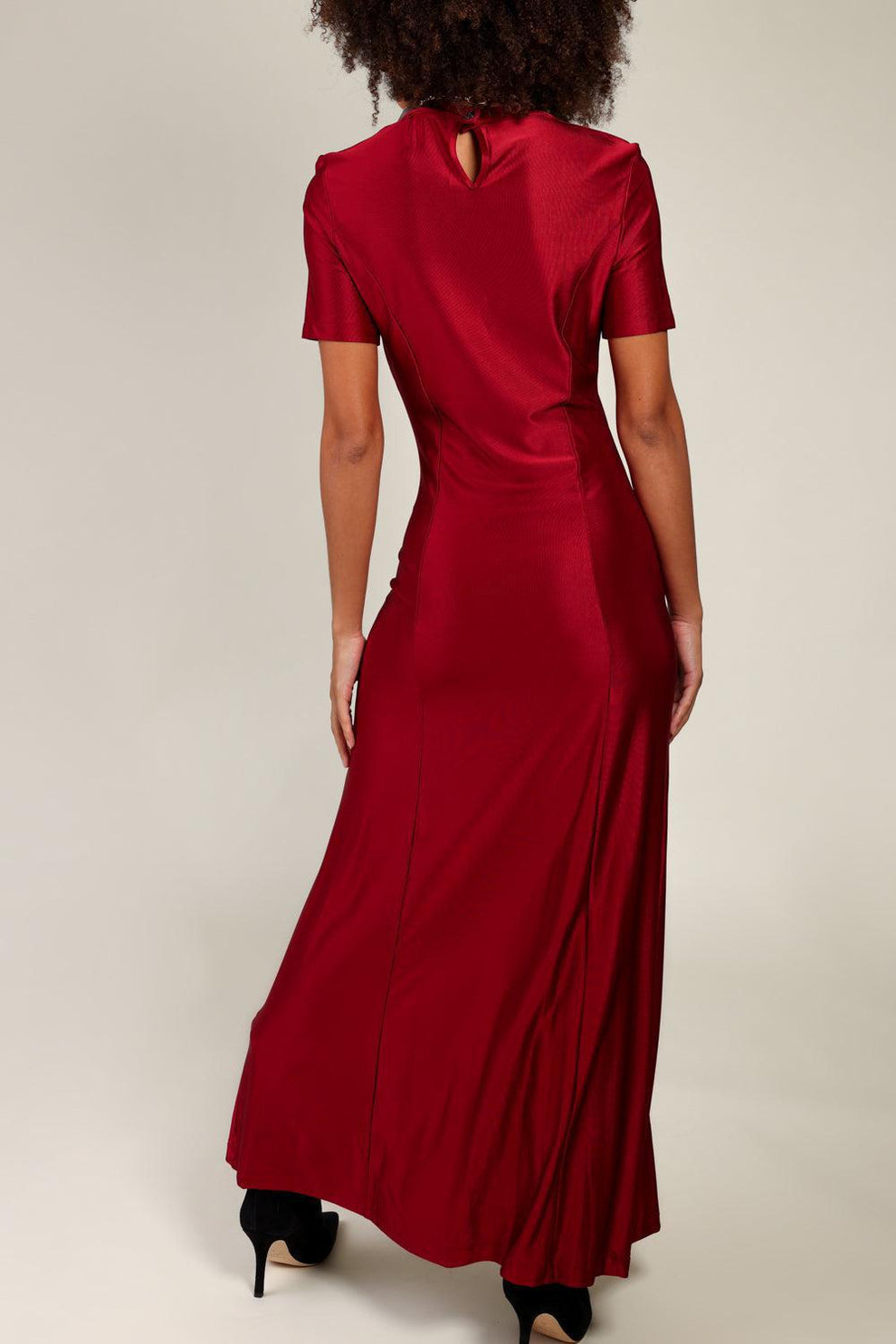 RUCHED BUTTONED MIDI DRESS