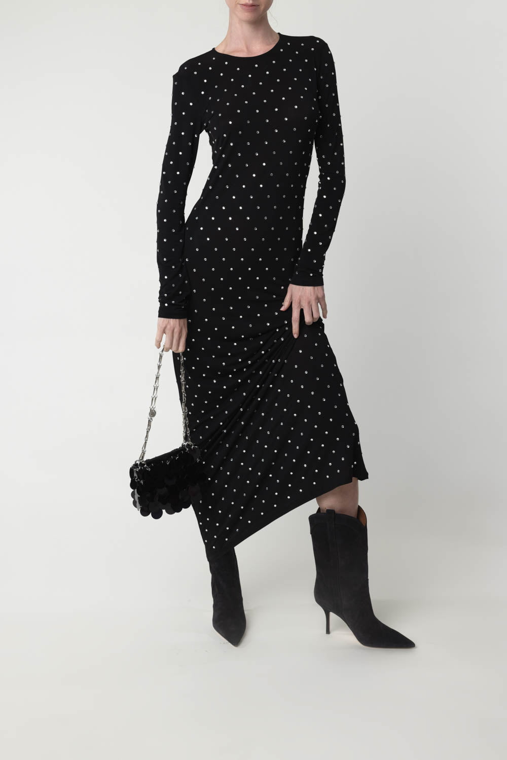 RABANNE-Crystal Embellished Long Dress-
