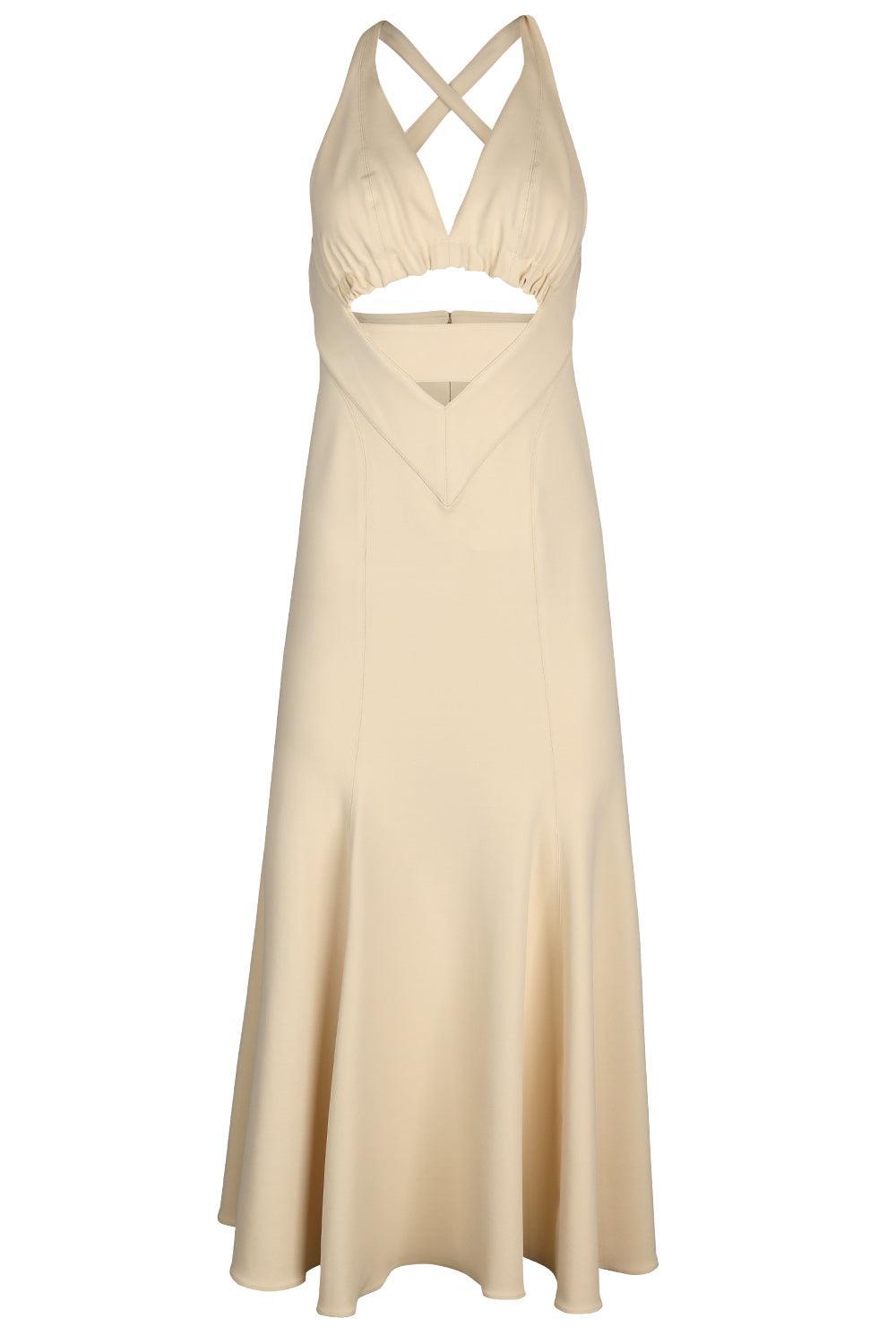 Cut Out Halter Dress-CREAM-34-CLOTHINGDRESSCOCKTAIL-RABANNE