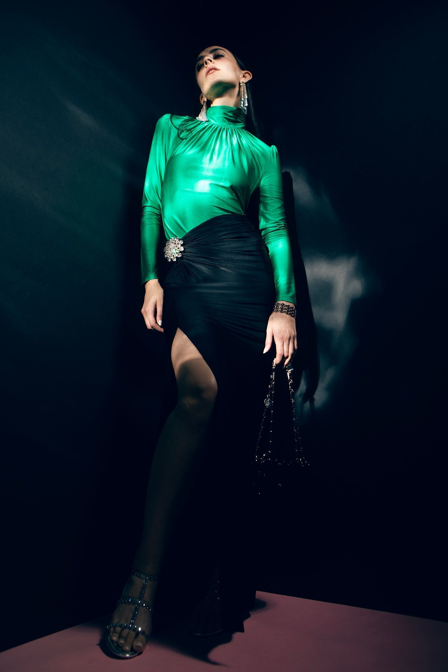 RABANNE-Long skirt W/ Brooch-