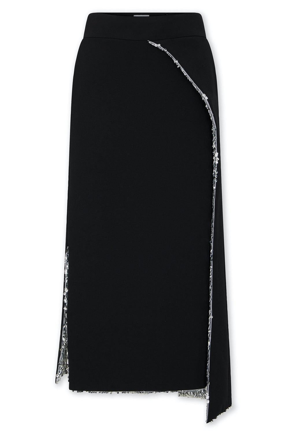 Shimmer Draped Midi Skirt-BLACK-36-CLOTHINGSKIRTMIDI-RABANNE