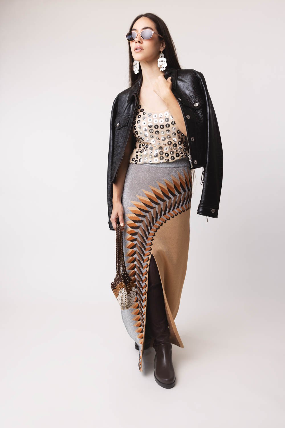 RABANNE-Long Front Slit Skirt-