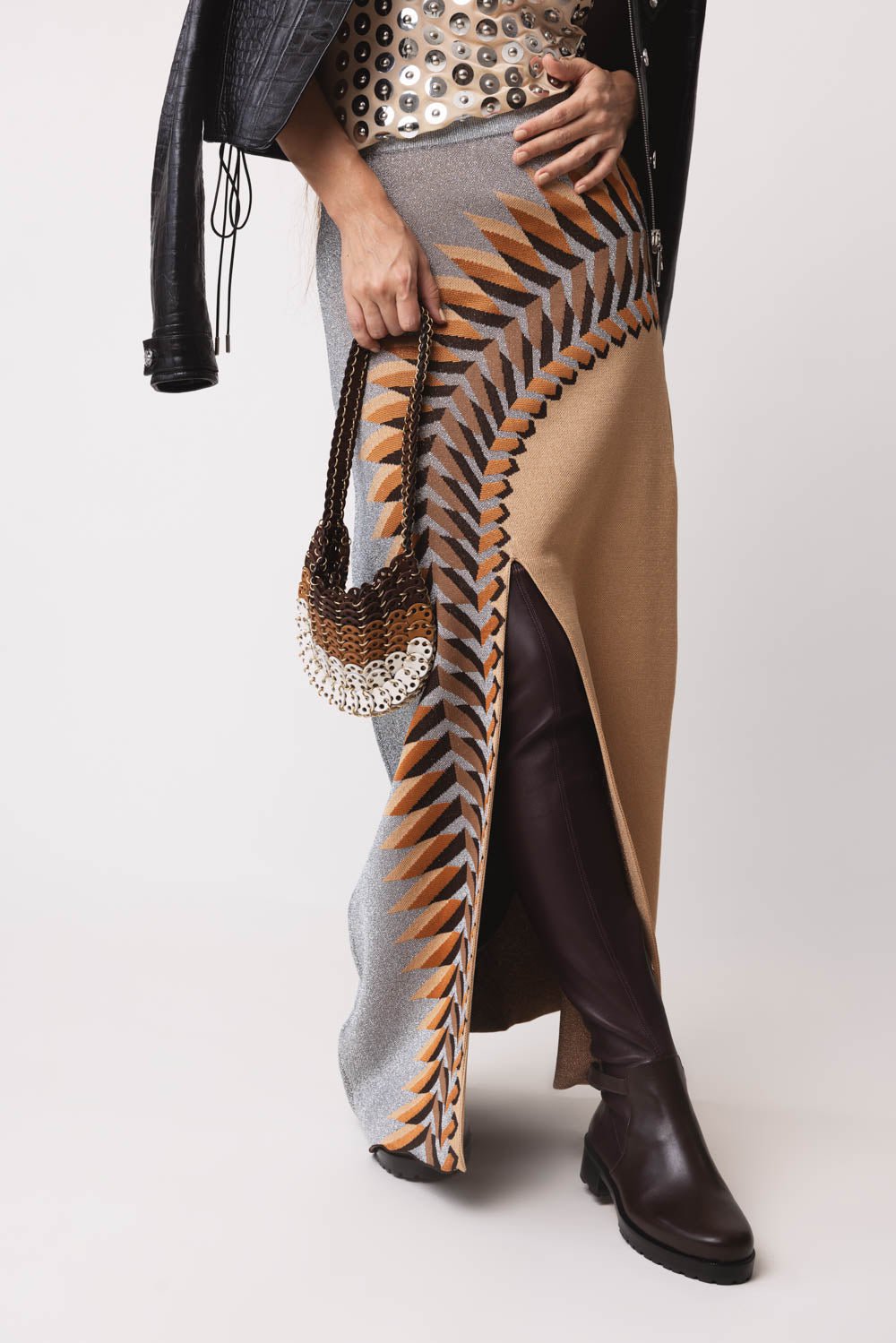RABANNE-Long Front Slit Skirt-