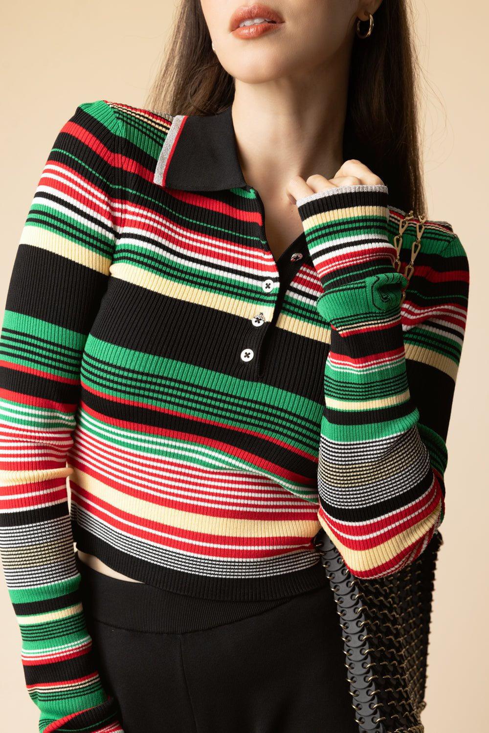 RABANNE-Long Sleeve Striped Pullover-