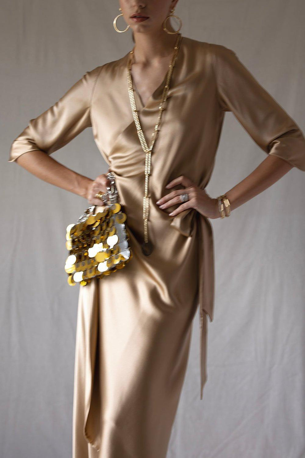 long gold sparkly dress Paco Rabanne Gold Sleeveless Drapé Pression Maxi Dress