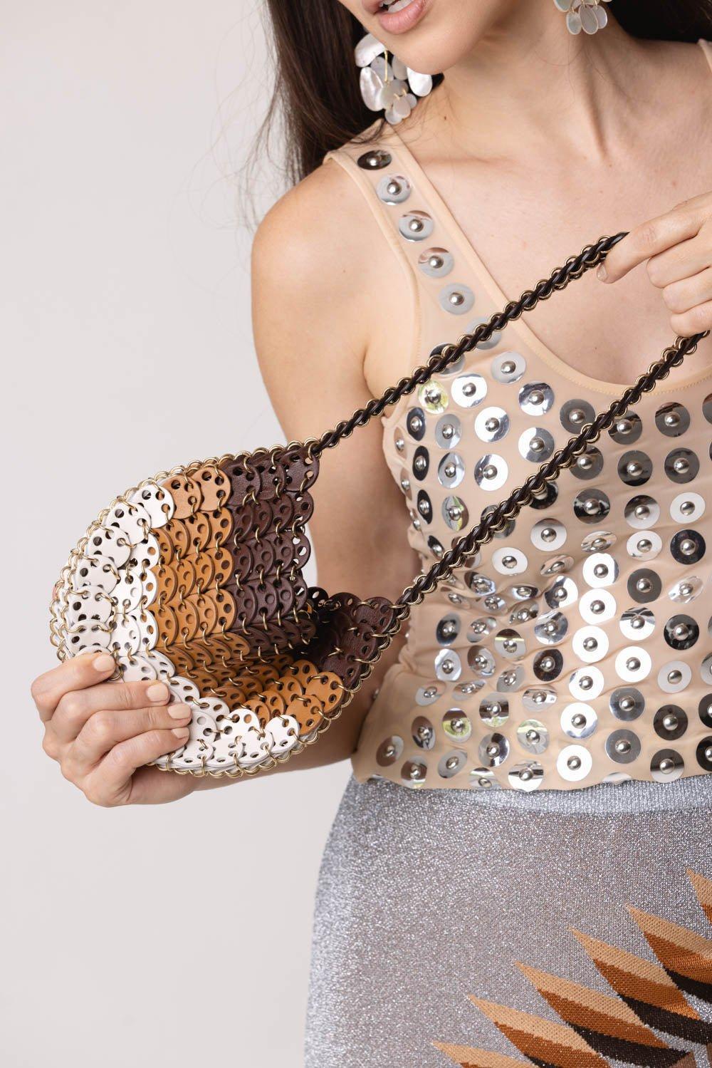 RABANNE-1969 Moon Bag-BROWN/OFF WHITE/LIGHT