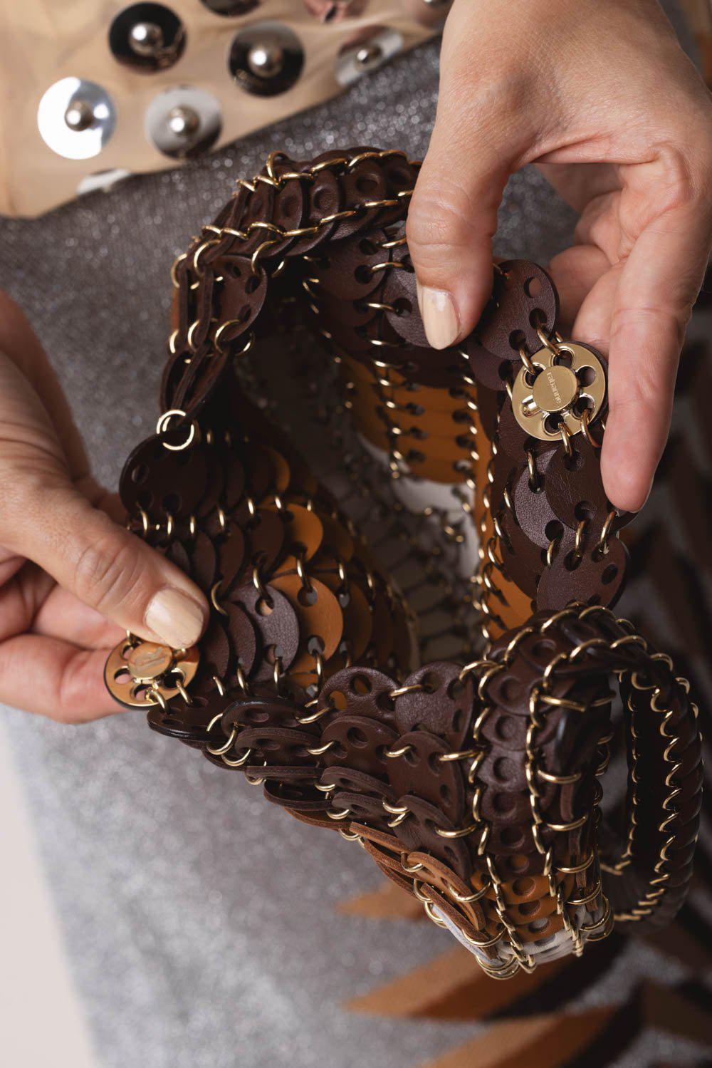 RABANNE-1969 Moon Bag-BROWN/OFF WHITE/LIGHT
