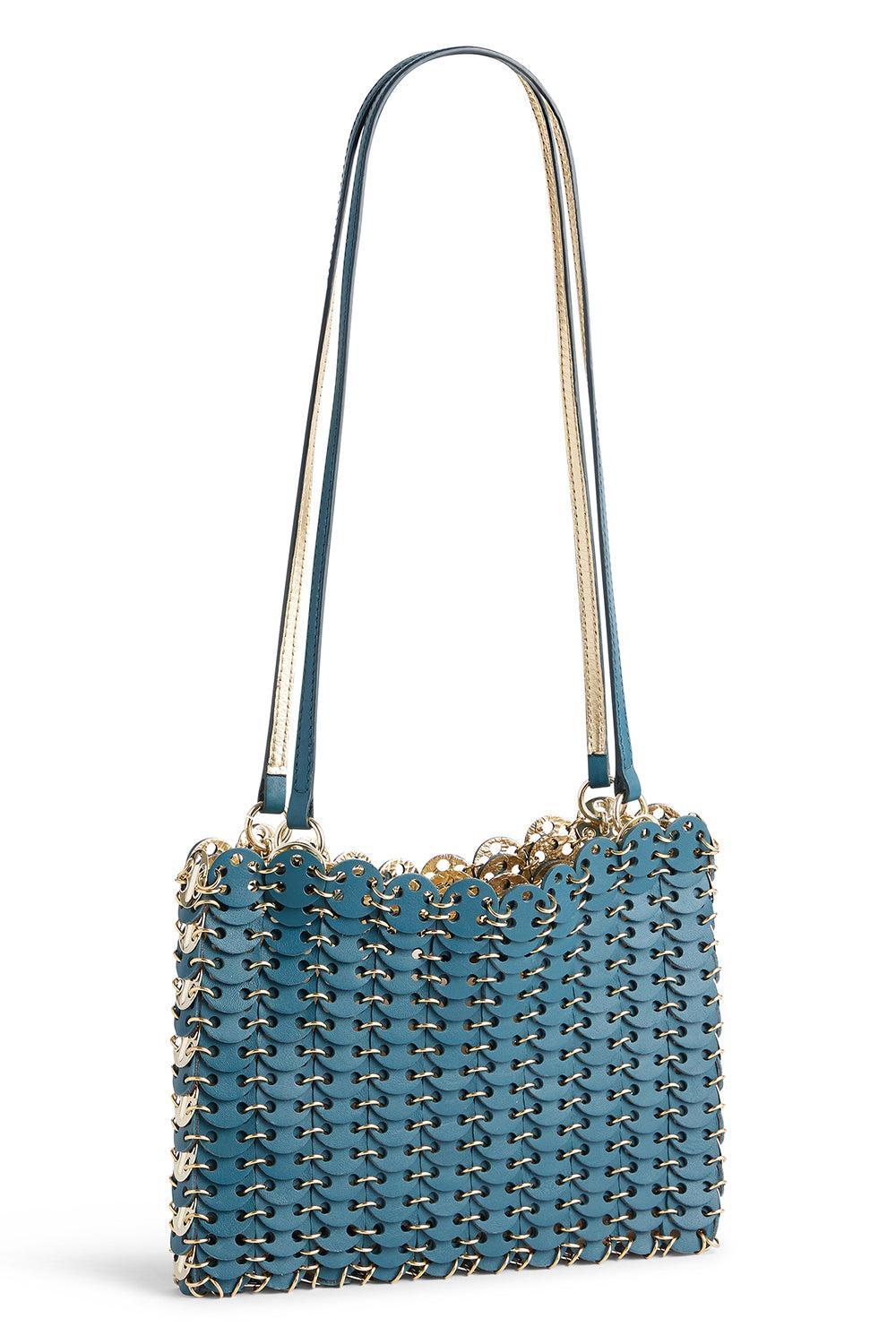 Leather Linked Shoulder Bag-GRN/GLD-HANDBAGSHOULDER-RABANNE