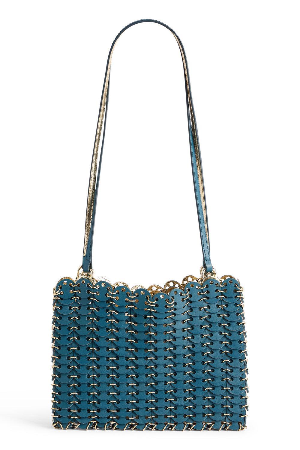 Leather Linked Shoulder Bag-GRN/GLD-HANDBAGSHOULDER-RABANNE