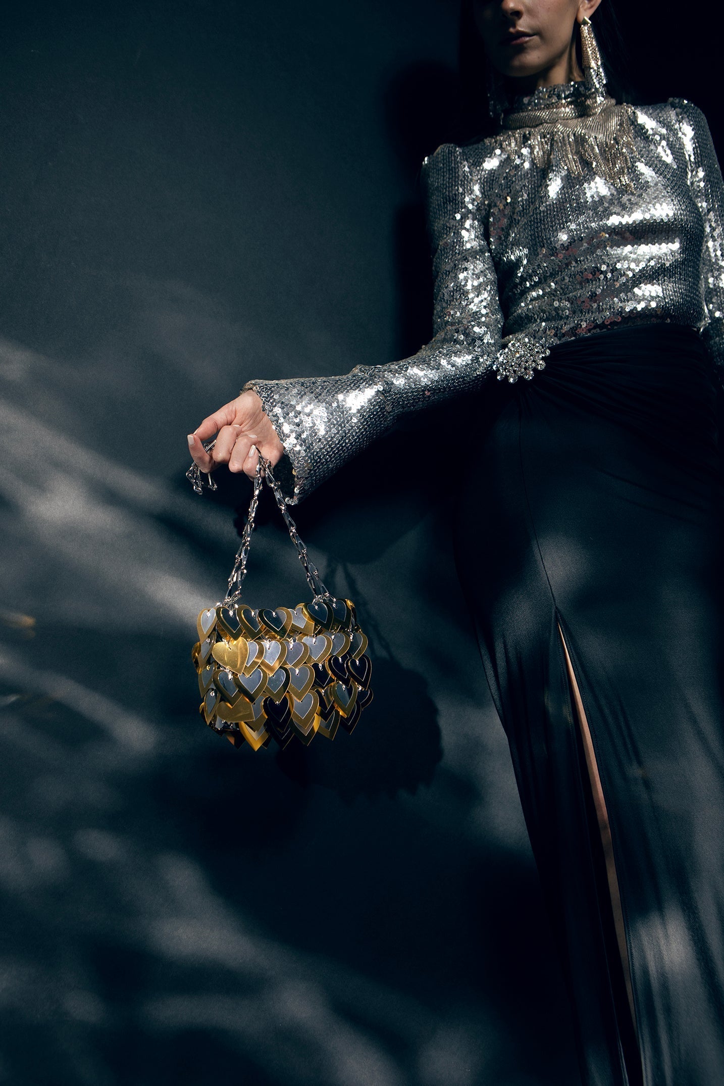RABANNE-Silver/Gold Sparkle Nano Handbag-SLV/GLD