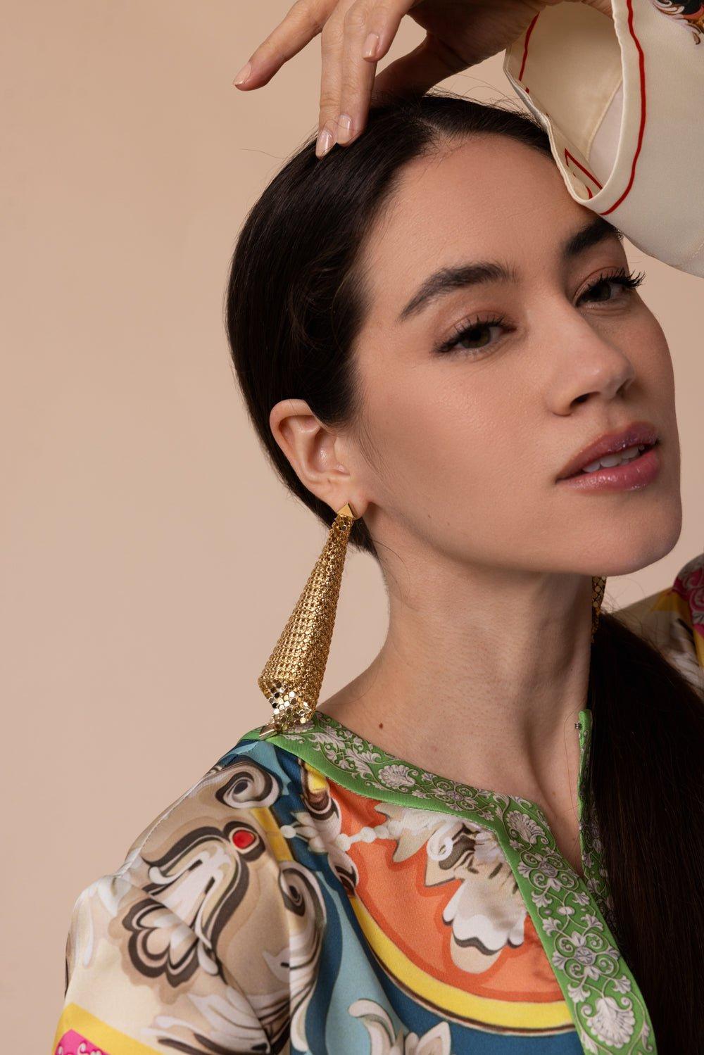 RABANNE-Chainmail Earrings - Gold-GOLD