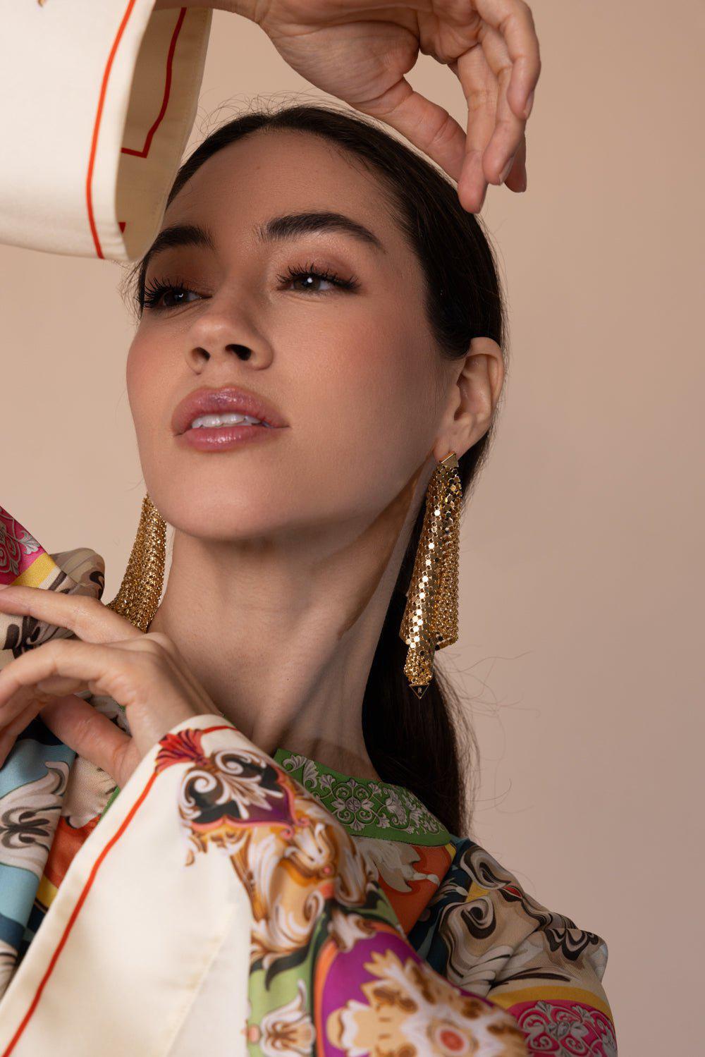 RABANNE-Chainmail Earrings - Gold-GOLD