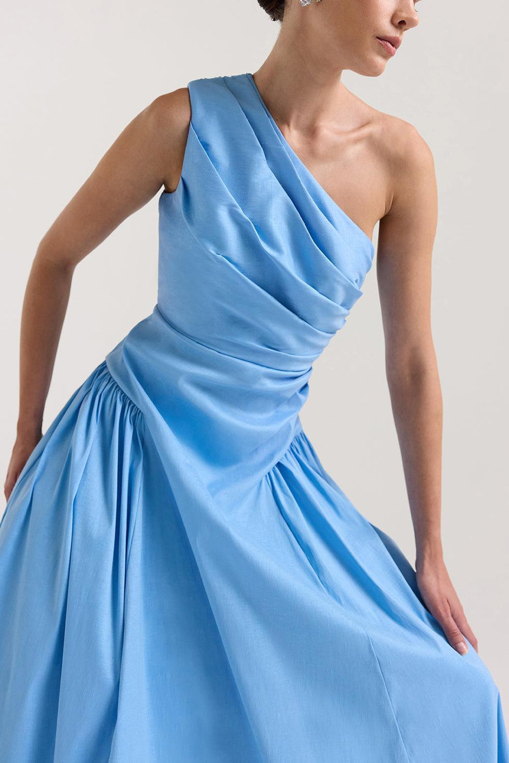 blue rachel gilbert dress Rachel Gilbert Banksia One-Shoulder Gathered-Hip Midi Dress, Blue, Women's, 8, Cocktail & Party Wedding Guest Dresses One-Shoulder Dresses