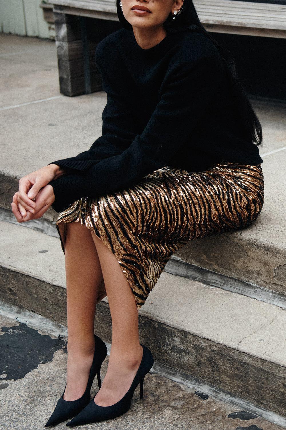 Maison Sequin Skirt-GOLD-4-CLOTHINGSKIRTEVENING-RACHEL GILBERT
