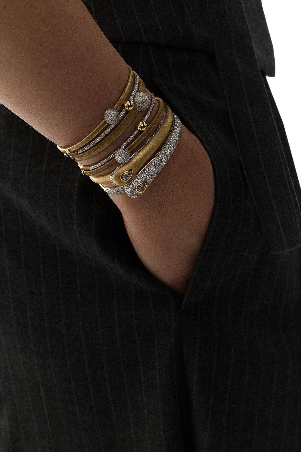 Diamond Pear Prestige Brush Bangle Bracelet-YELLOW GOLD-JEWELRYFINE JEWELBRACELET O-RAINBOW K