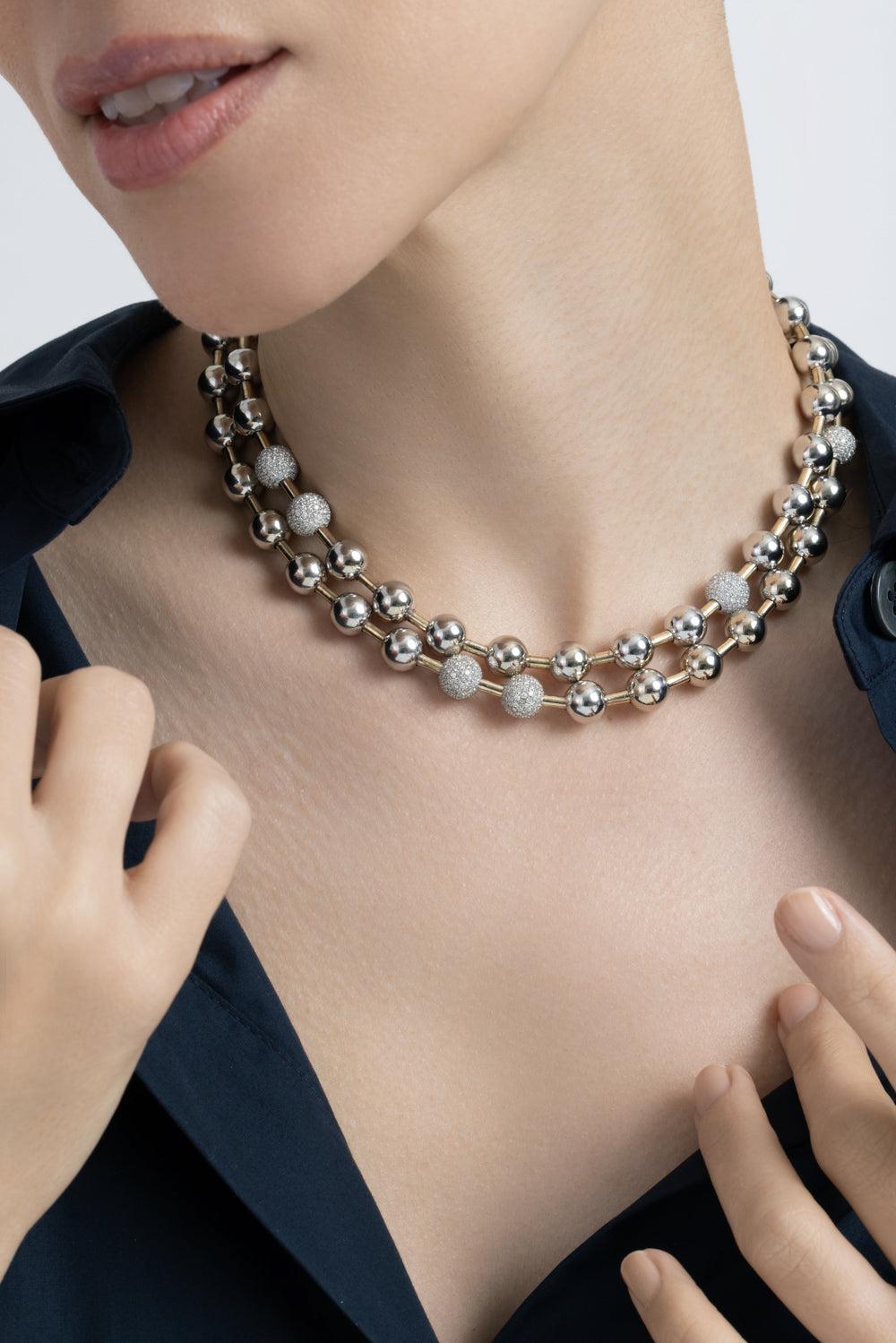 Diamond Ball Chain Necklace-WHITE GOLD-JEWELRYFINE JEWELNECKLACE O-RAINBOW K