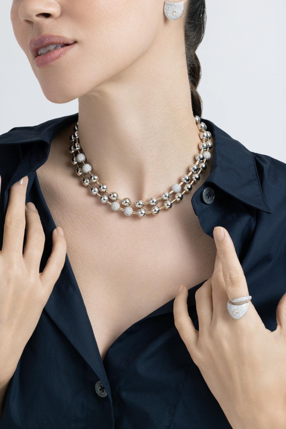 Diamond Ball Chain Necklace-WHITE GOLD-JEWELRYFINE JEWELNECKLACE O-RAINBOW K