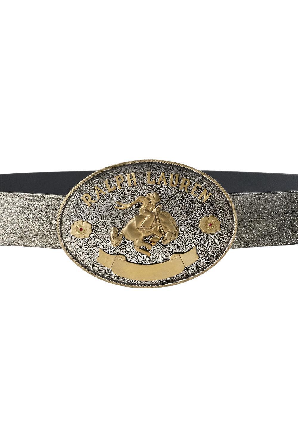 Rodeo-Buckle Metallic Vachetta Wide Belt-BROWN-S-ACCESSORIEBELTS-RALPH LAUREN