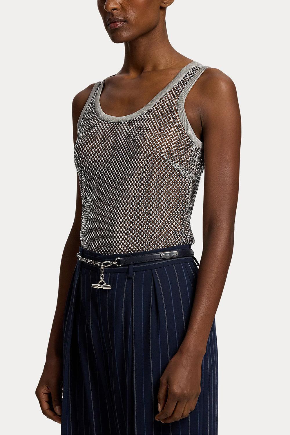 Melony Embellished Mesh Tank Top-SILVER-2-CLOTHINGTOPBLOUSE-RALPH LAUREN