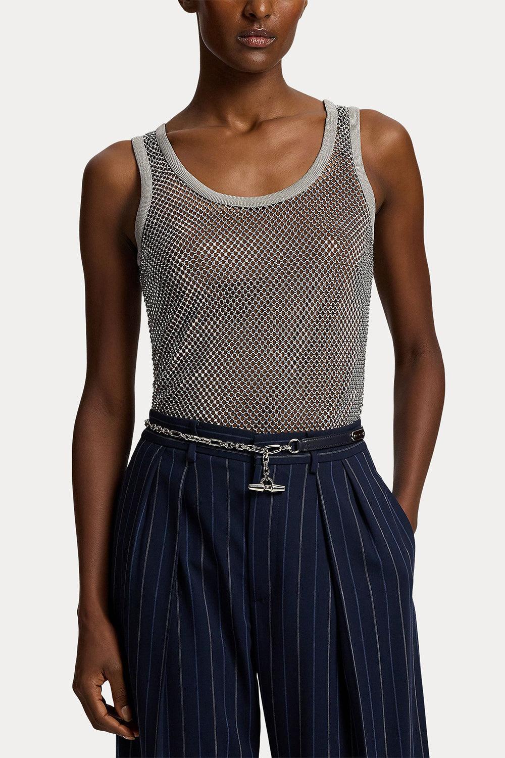 Melony Embellished Mesh Tank Top-SILVER-2-CLOTHINGTOPBLOUSE-RALPH LAUREN