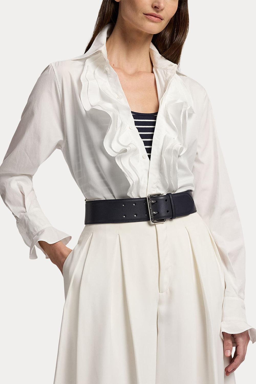 Addison Ruffle-Trim Broadcloth Shirt-WHITE-0-CLOTHINGTOPBLOUSE-RALPH LAUREN