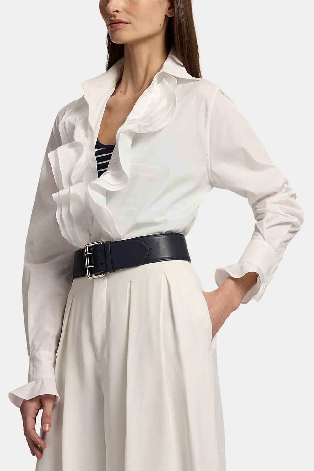 Addison Ruffle-Trim Broadcloth Shirt-WHITE-0-CLOTHINGTOPBLOUSE-RALPH LAUREN
