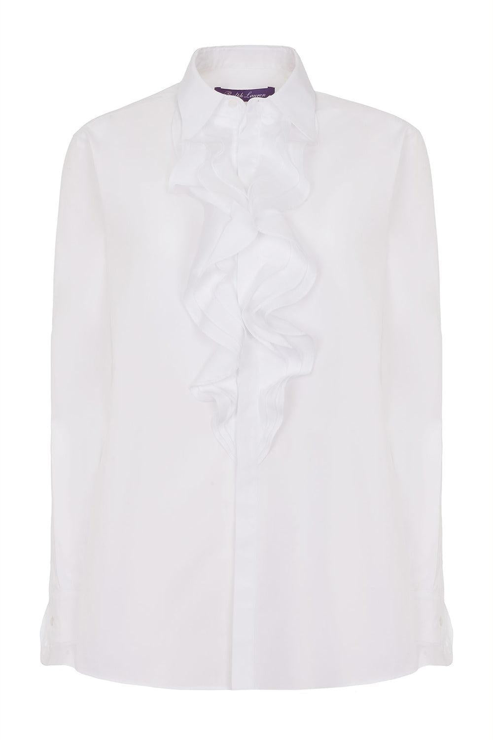 Addison Ruffle-Trim Broadcloth Shirt-WHITE-0-CLOTHINGTOPBLOUSE-RALPH LAUREN