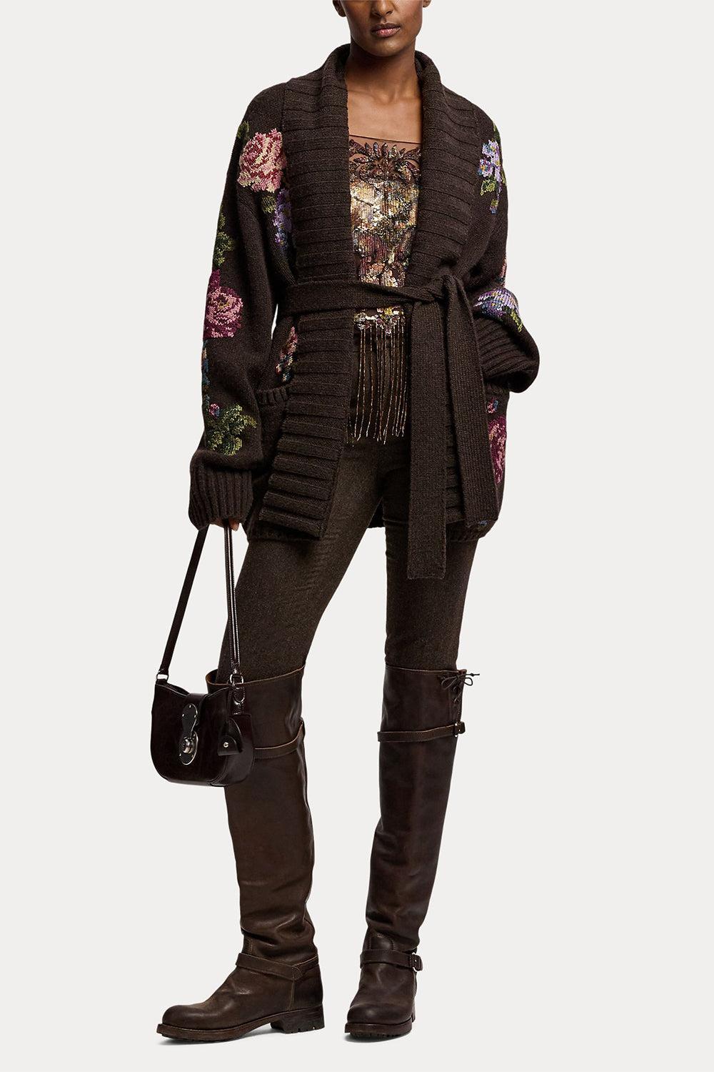 Floral Shawl Collar Cardigan-BROWN-XS-CLOTHINGTOPCARDIGAN-RALPH LAUREN