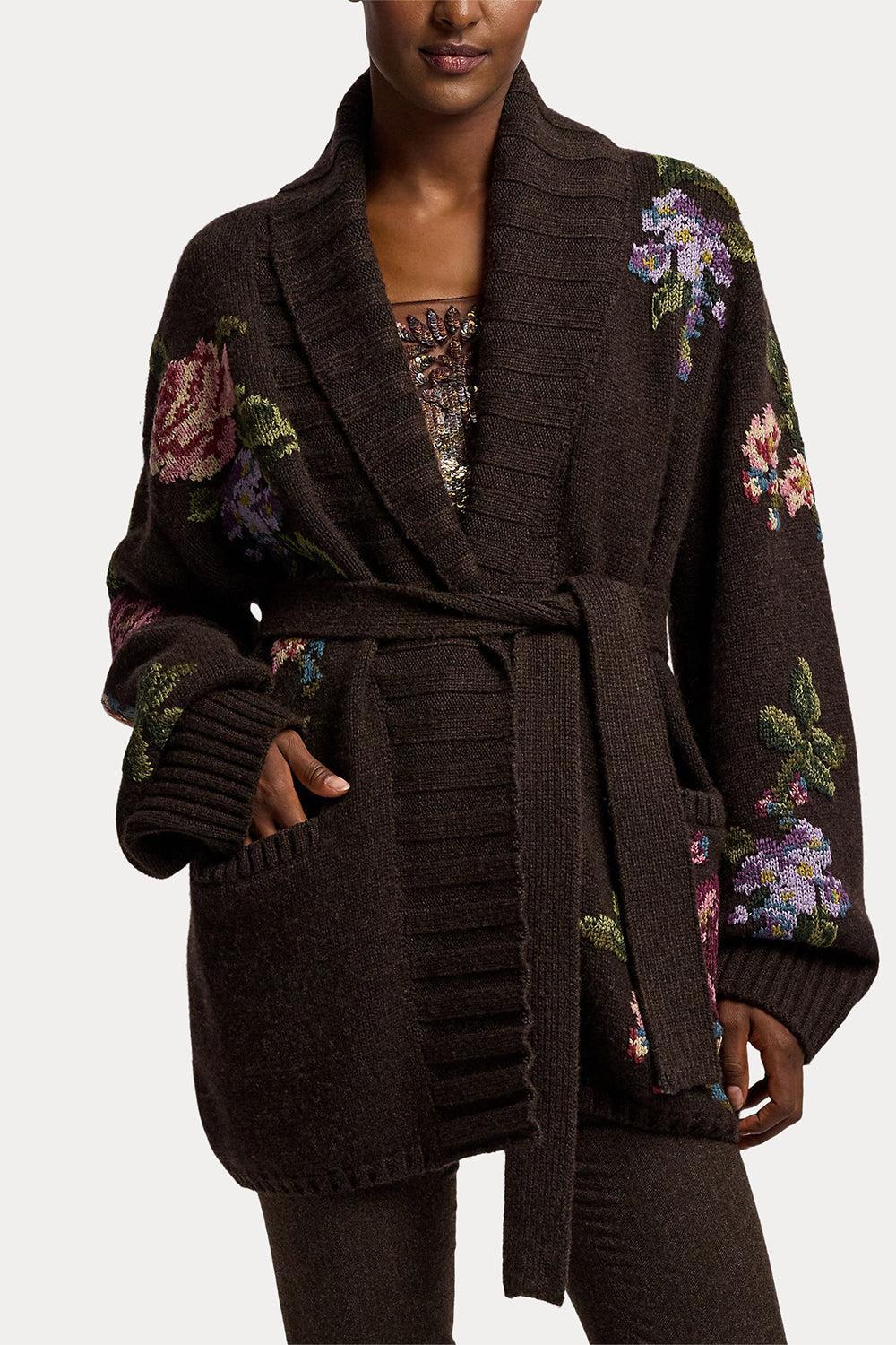 Floral Shawl Collar Cardigan-BROWN-XS-CLOTHINGTOPCARDIGAN-RALPH LAUREN