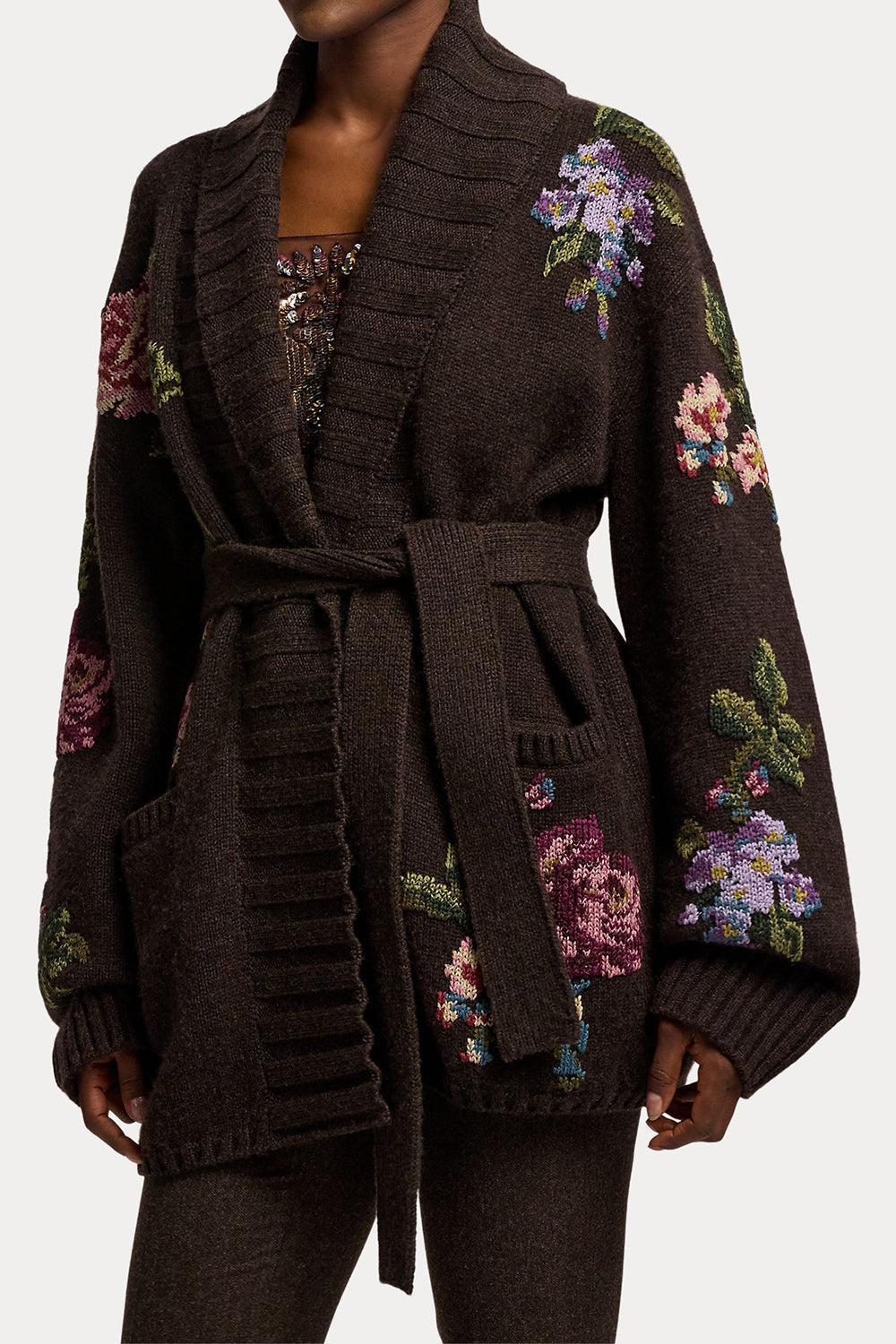 Floral Shawl Collar Cardigan-BROWN-XS-CLOTHINGTOPCARDIGAN-RALPH LAUREN