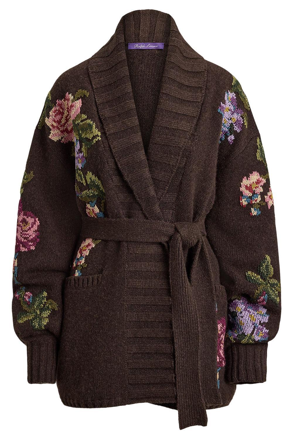 Floral Shawl Collar Cardigan-BROWN-XS-CLOTHINGTOPCARDIGAN-RALPH LAUREN