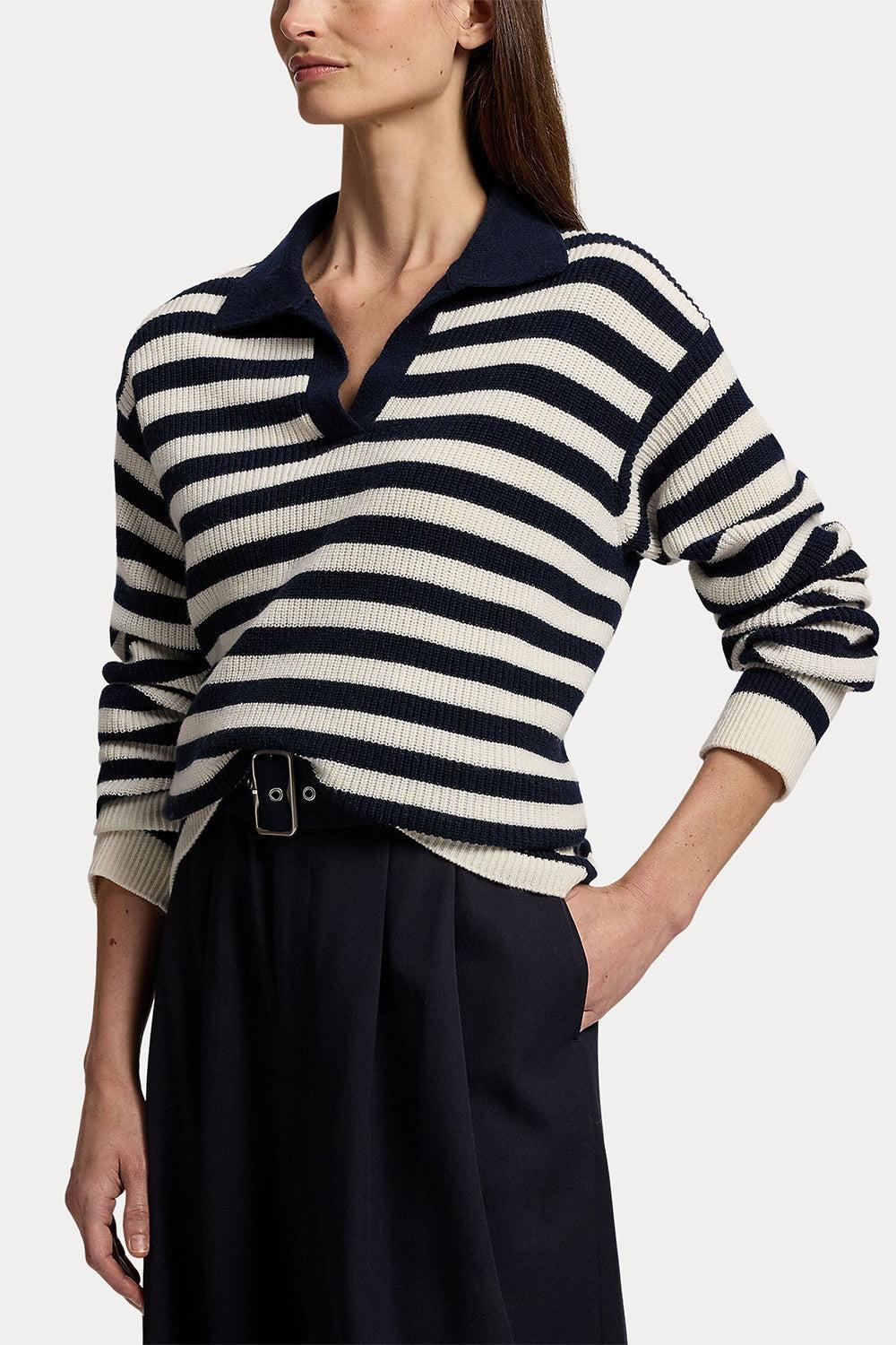 Striped Cashmere Polo Sweater-STRIPE-XS-CLOTHINGTOPKNITS-RALPH LAUREN