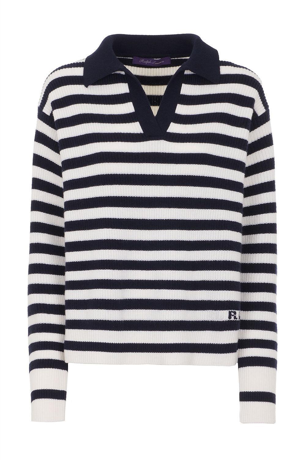 Striped Cashmere Polo Sweater-STRIPE-XS-CLOTHINGTOPKNITS-RALPH LAUREN