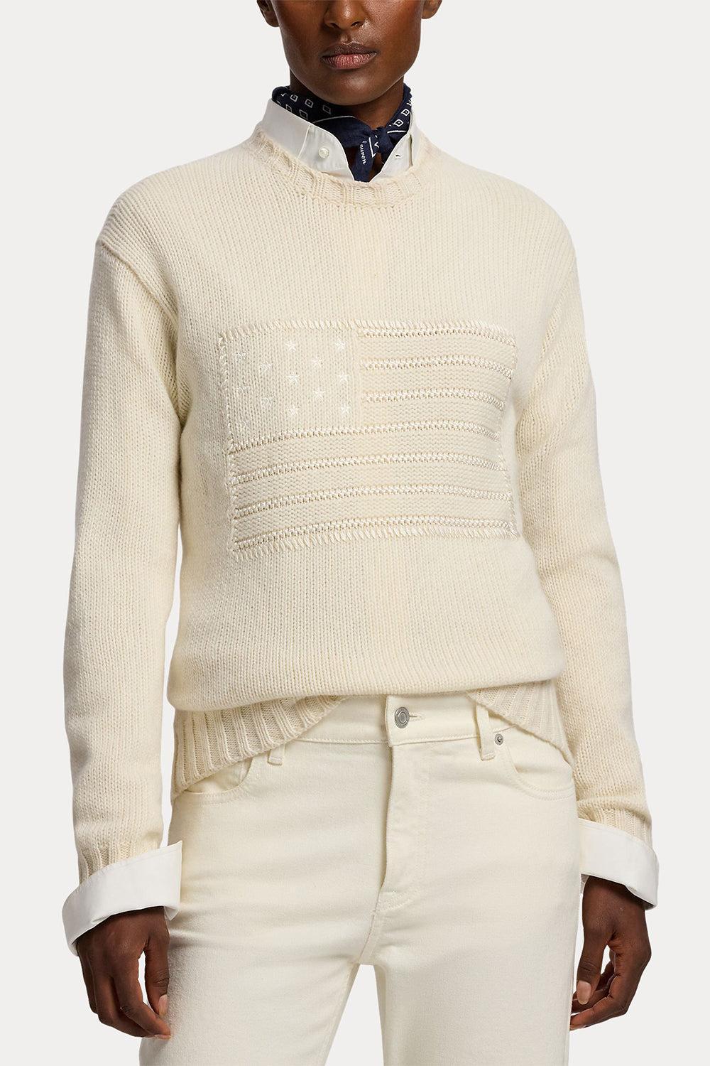Flag Cashmere Crewneck Sweater-CREAM-XS-CLOTHINGTOPSWEATER-RALPH LAUREN
