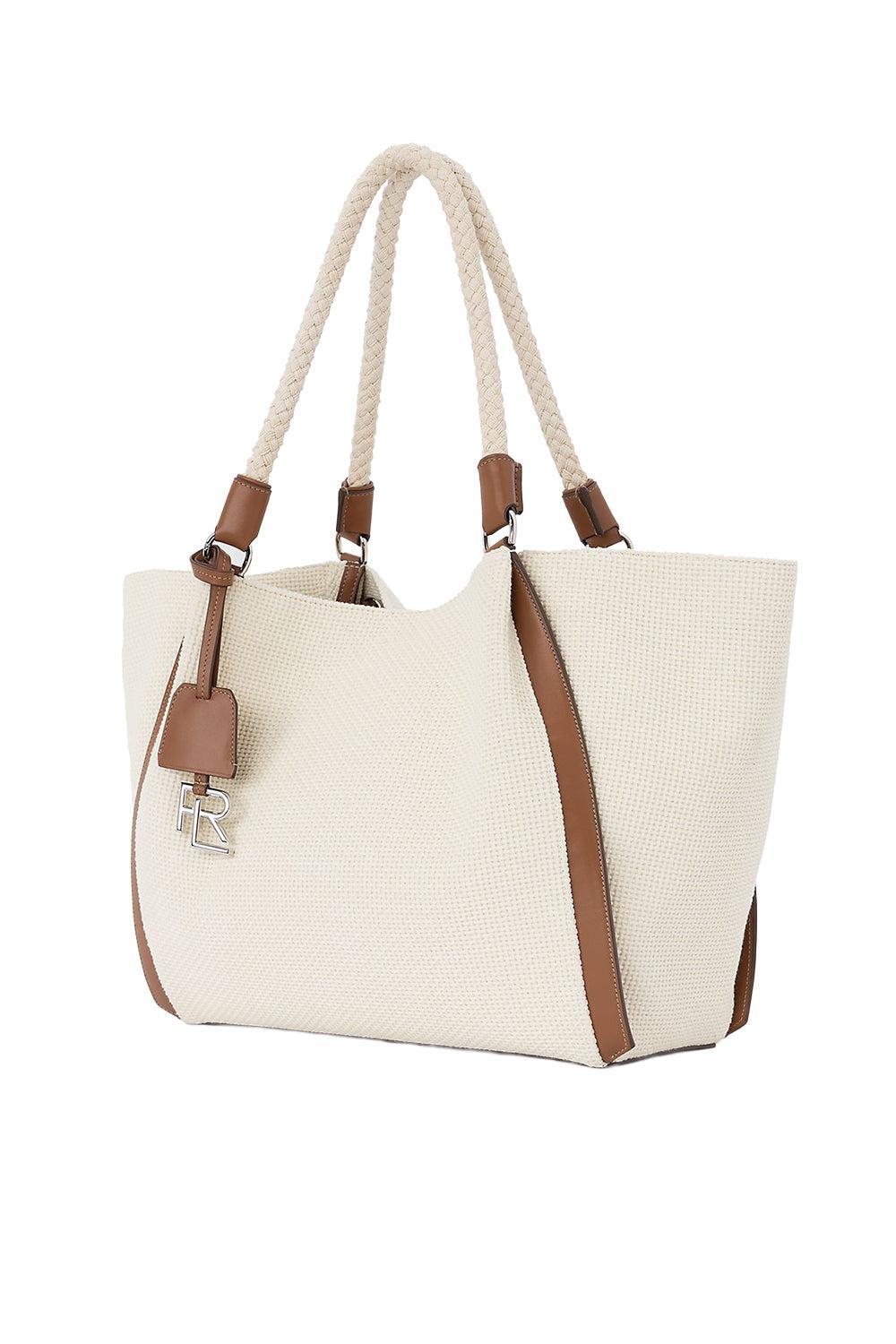 Rl 888 Calfskin-Trim Woven Tote-CREAM-HANDBAGTOTES-RALPH LAUREN