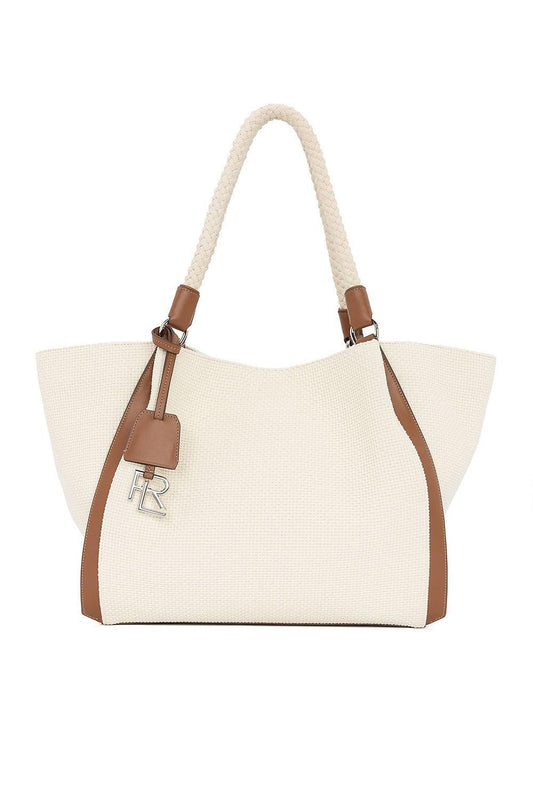 Rl 888 Calfskin-Trim Woven Tote-CREAM-HANDBAGTOTES-RALPH LAUREN
