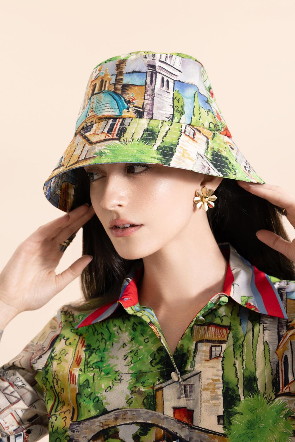 Printed Hat - Lake Como-COASTAL-O/S-ACCESSORIEHEADWEAR-RANI ARABELLA