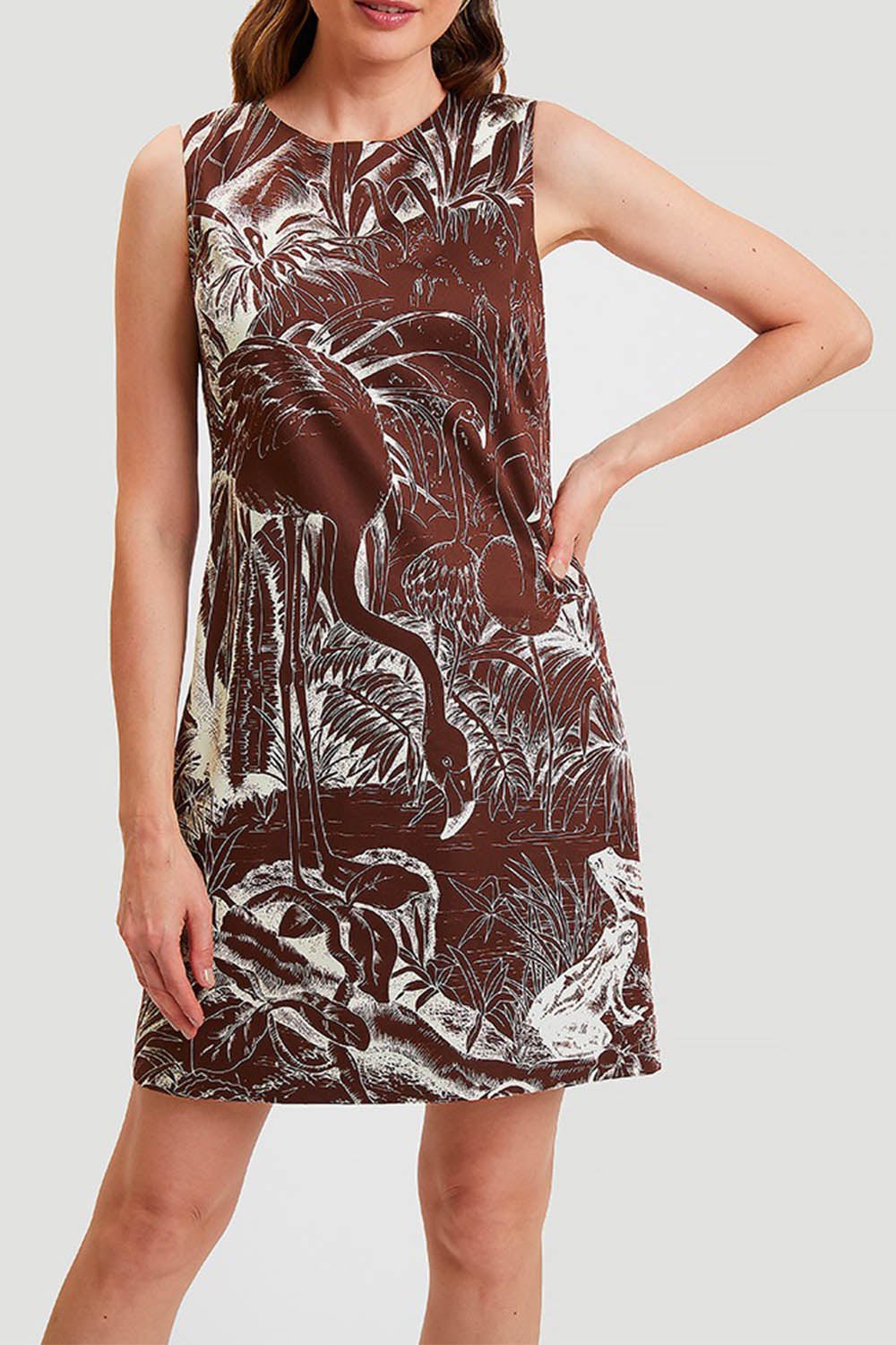 RANI ARABELLA-Printed Sleeveless Dress - Chocolate-
