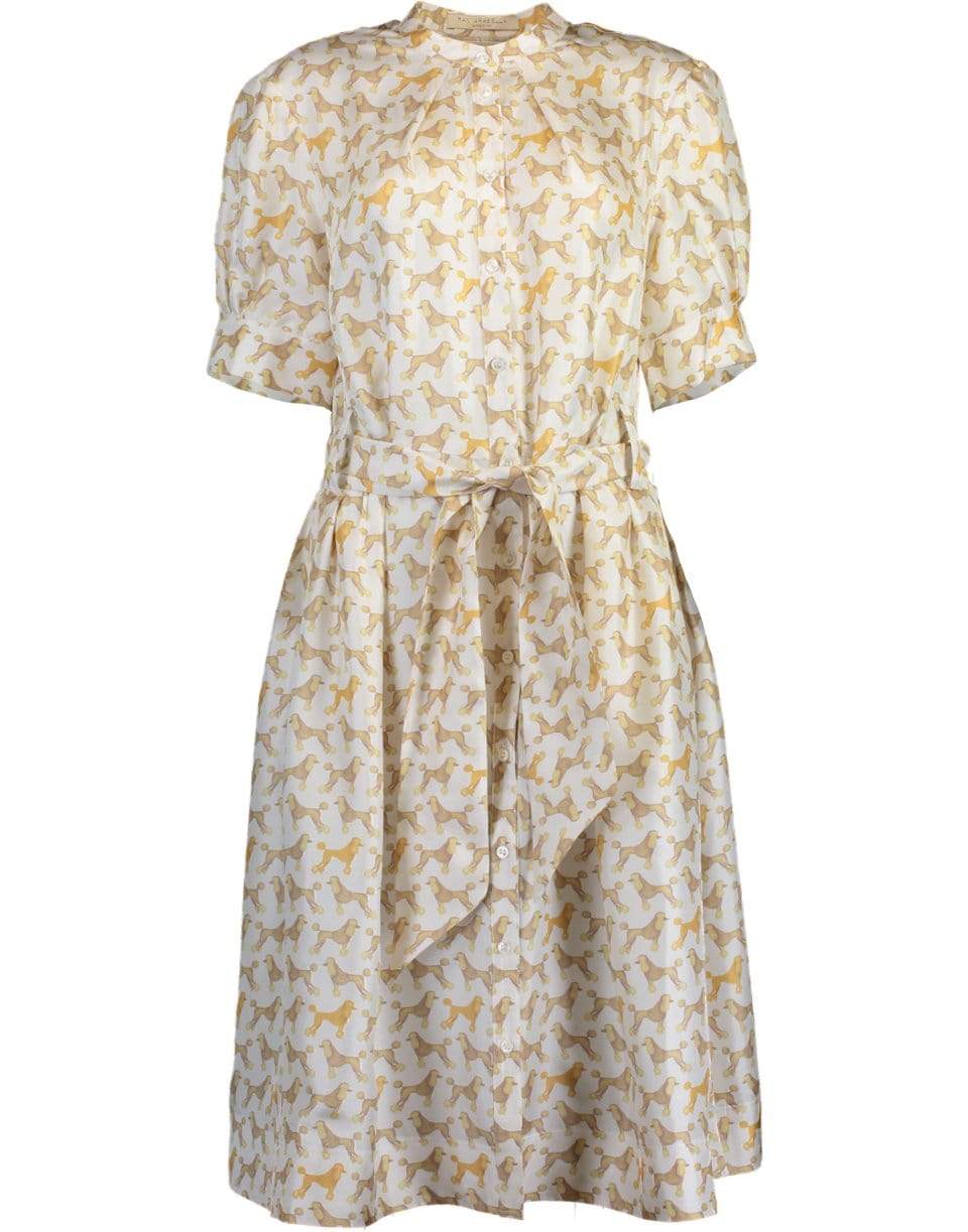 RANI ARABELLA-Poodle Print Belted Silk Dress-IVORY