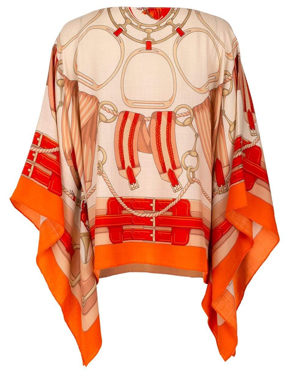 RANI ARABELLA-Cashmere Print Poncho - Stirrup-ORANGE