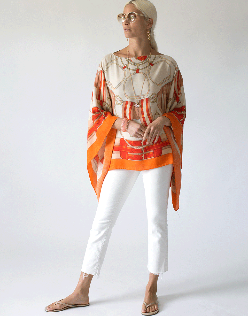 RANI ARABELLA-Cashmere Print Poncho - Stirrup-ORANGE