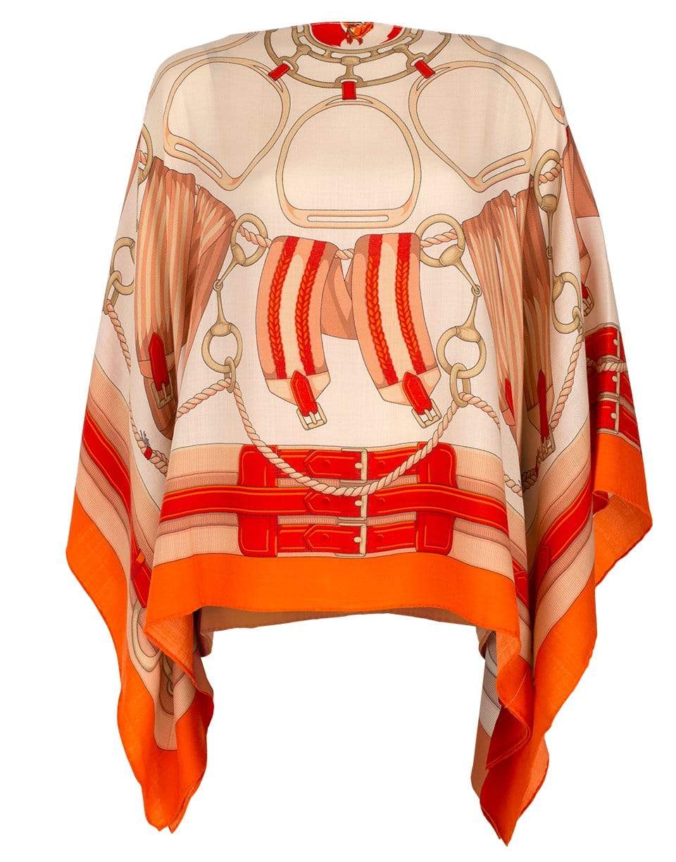 RANI ARABELLA-Cashmere Print Poncho - Stirrup-ORANGE