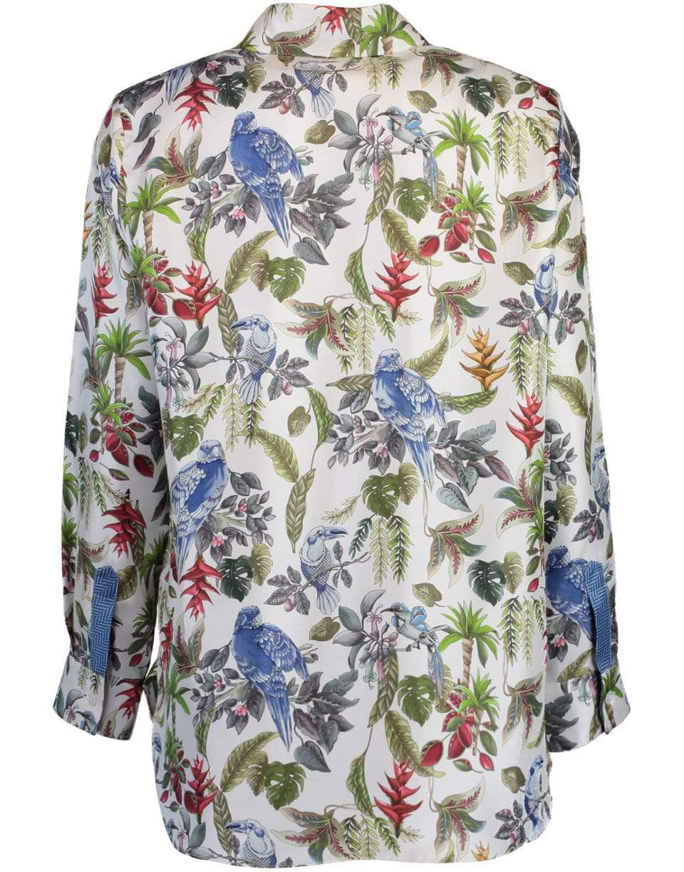 RANI ARABELLA-Tropical Bird Print Silk Button Up Shirt-