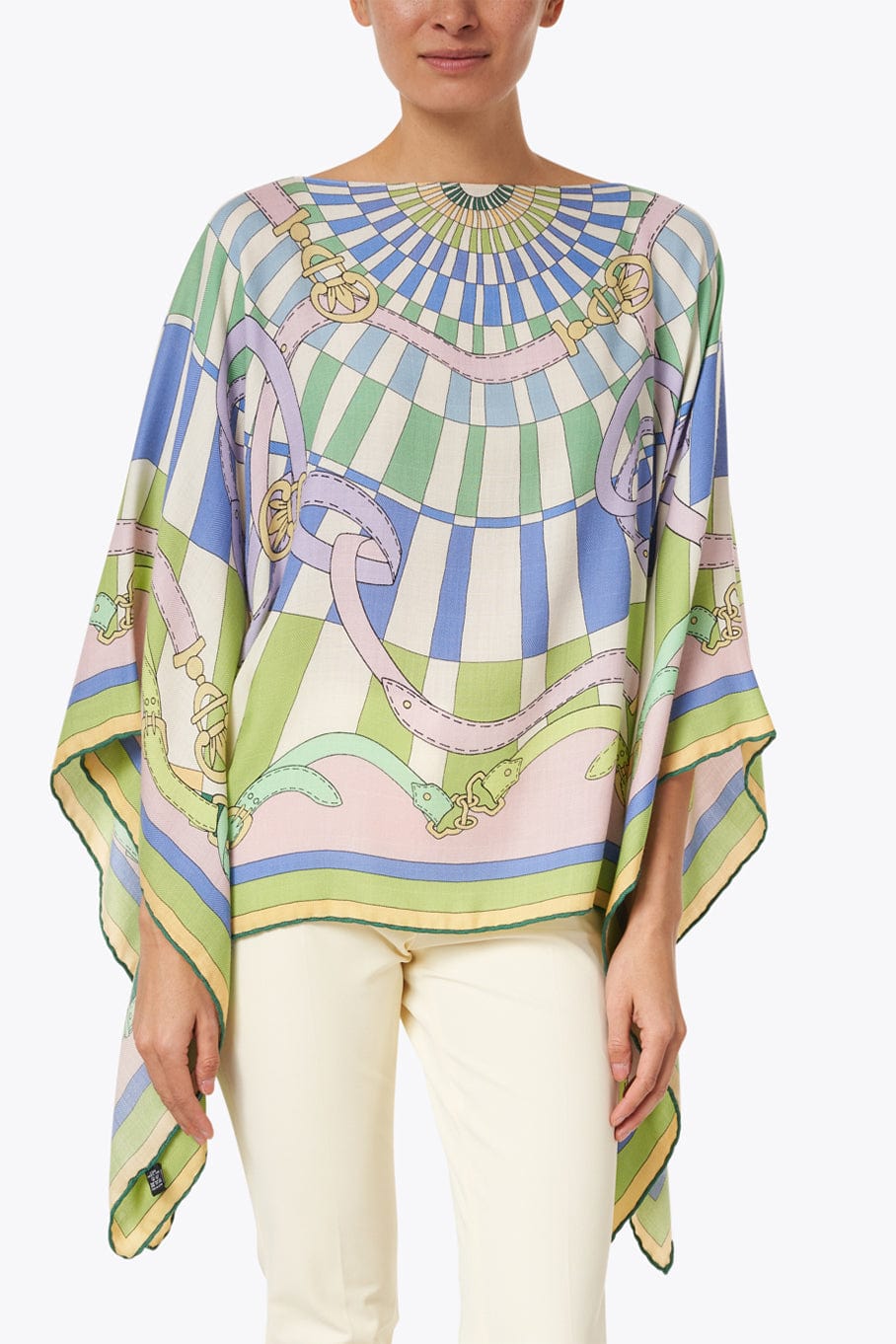 RANI ARABELLA-Printed Silk Poncho-LIME