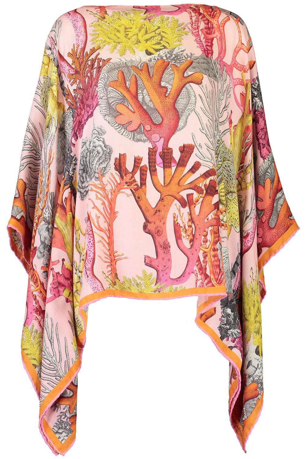 Printed Poncho - Coral Print-PINK-O/S-CLOTHINGTOPPONCHO-RANI ARABELLA