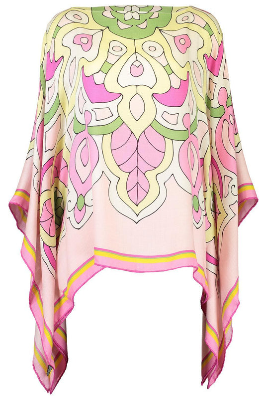 Printed Poncho - Savoia Pink-SAV PNK-O/S-CLOTHINGTOPPONCHO-RANI ARABELLA