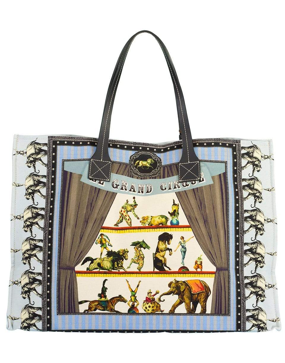 RANI ARABELLA-Circus Print Canvas Beach Bag-BLU