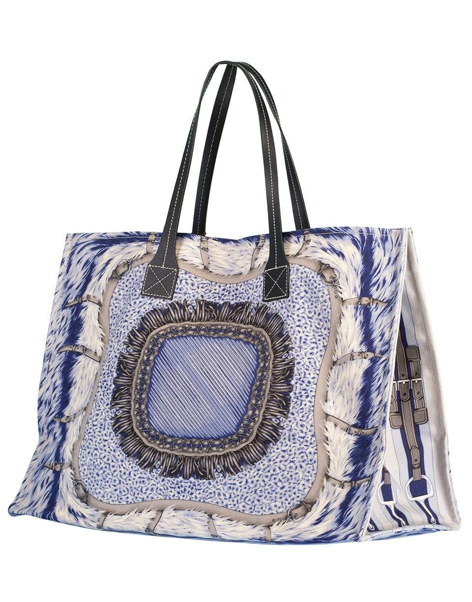 RANI ARABELLA-Feather Print Canvas Beach Bag-BLU