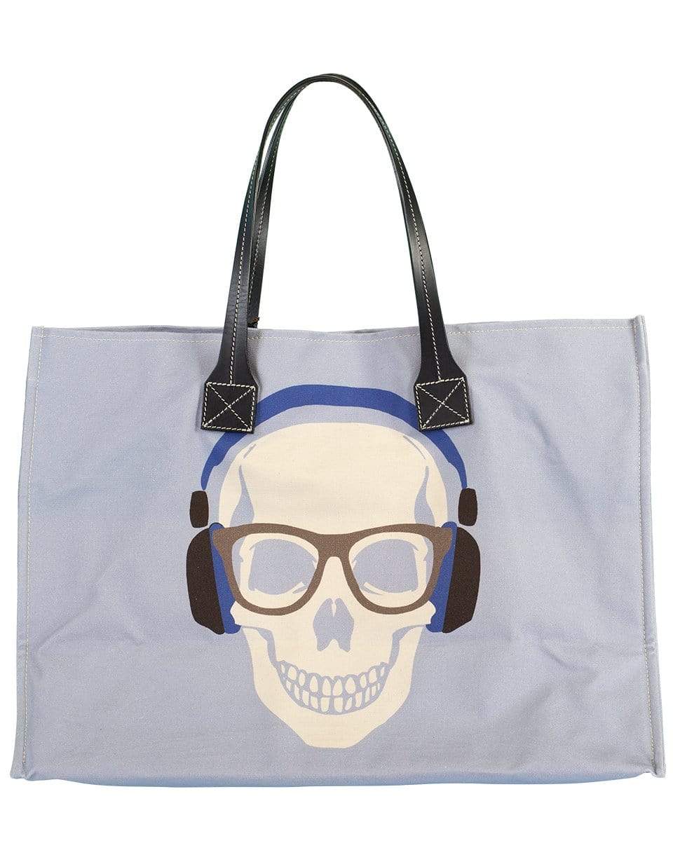 RANI ARABELLA-Skull Print Canvas Beach Bag-LT BLUE